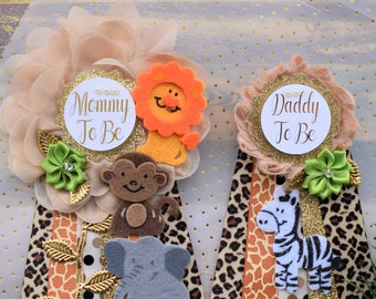 Safari Baby Shower, Safari Jungle Corsage Pin & Flower Sash Set, Safari Mommy Pin, Safari Flower Sash, Safari Corsage Pin, Safari Shower