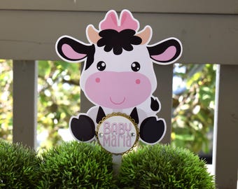 Girl Cow Cake Toppers, Baby Shower and Party, Girl Bow Cow Diaper Cake, Pink Cow Baby Shower Decorations, Celebrations By Cris -S0002