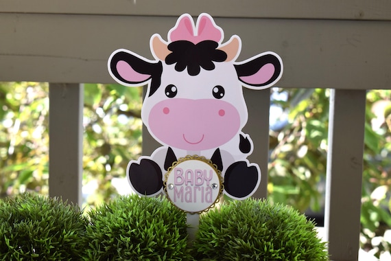 Girl Cow Cake Toppers, Baby Shower and Party, Girl Bow Cow Diaper Cake, Pink Cow Baby Shower Decorations, Celebrations By Cris -S0002