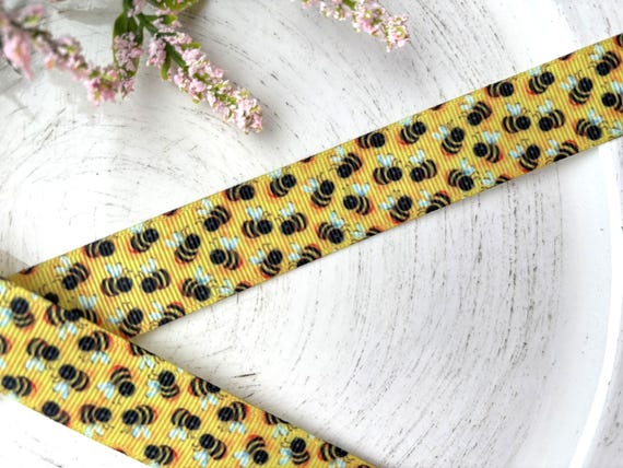 Bumble Bee Grosgrain Ribbon, Diaper Cake Ribbon, Yellow and Black Ribbon || 3 Yards of Ribbon - 1" (25mm)