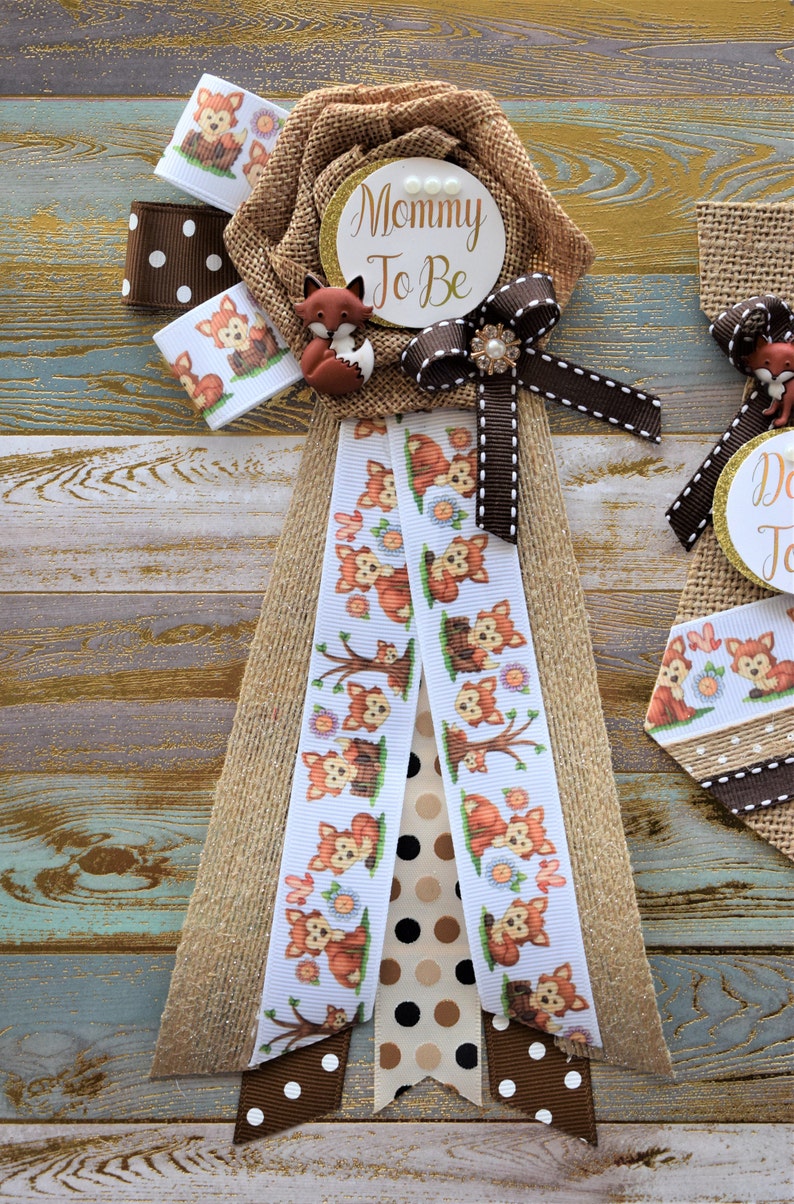 Fox Woodland Corsage Pin and Sash Set Woodland Woodland Pin Fox Corsage Pin Fox Shower Woodland Flower Sash Woodland Fox Baby Shower