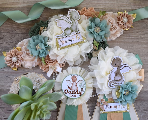 Dragon Baby Shower, Dragon Mommy To Be Ribbon Pin, Dragon Maternity Sash, Dragon Daddy to Be Pin, Dragon Diaper Cake, Cupcake - S0002