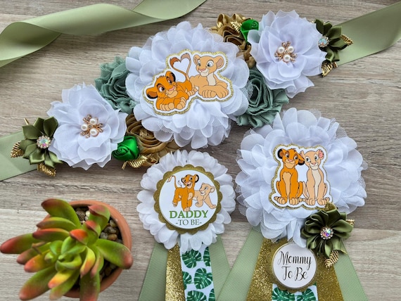 Gender Reveal Lion King Baby Shower, Lion Maternity Sash, Lion Boy Mommy To Be Pin, Boy Daddy To Be Pin, Custom Baby Shower Set