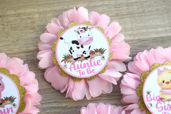 Girl Farm Animal Baby Shower, Barn Animal Baby Shower, Cow Sheep Horse Mommy To Be Ribbon Pin, Farm Daddy To Be Ribbon Pin - S0003