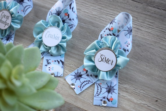 Boy Blue Ghost Halloween Baby Shower, Blue Maternity Sash, Mommy To Be Ribbon, Daddy To Be Pin, Halloween Baby Shower Gift, Custom