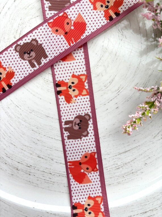 Girl Woodland Animal Grosgrain Ribbon, Diaper Cake Ribbon, Pink Baby Woodland Ribbon || 3 Yards of Ribbon - 1" (25mm)