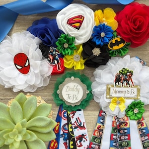 Boy Superhero Baby Shower, Red Yellow Green Black White Blue Maternity Sash, Super Hero Baby Shower, Custom