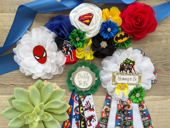 Boy Superhero Baby Shower, Red Yellow Green Black White Blue Maternity Sash, Super Hero Baby Shower, Custom