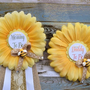 Sunflower Bumble Bee Baby Shower, Rustic Yellow Flower Sash, Daddy To Be Pin, Sunflower Rustic Baby Shower, Bee Gender Reveal Sash, Custom