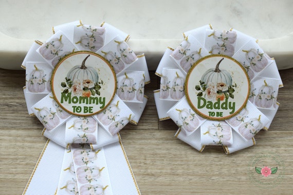 White Pumpkin Pumpkin Baby Shower, Girl Mommy To Be Ribbon Pin, Pumpkin Daddy To Be Pin, Big Sister Pin, Big Brother Pin