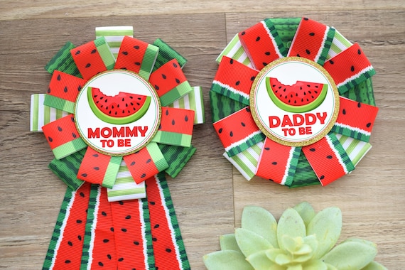 Watermelon Baby Shower, Watermelon Fruit Mommy To Be Ribbon Pin, Daddy To Be Pin, Summer Tropical
