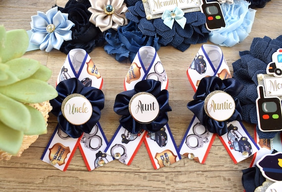 Police Baby Shower, Navy Blue Grey Maternity Sash, Police Mommy To Be Ribbon, Cop Baby Shower Sash, Policeman Daddy To Be Pin, Custom