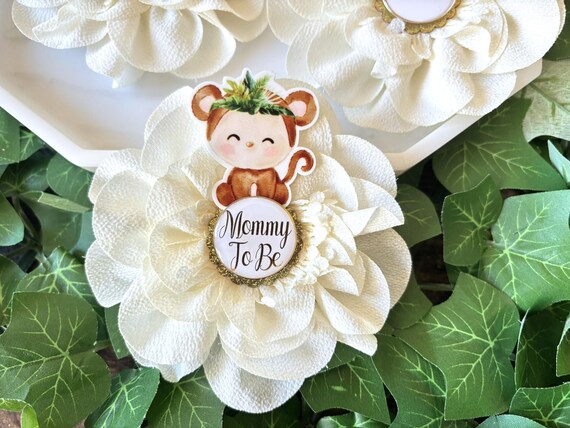 Baby Monkey Safari Baby Shower Pin, Mommy To Be Pin, Daddy To Be Pin, Big Sister, Big Brother, Grandma, Grandpa, Custom Wording Available