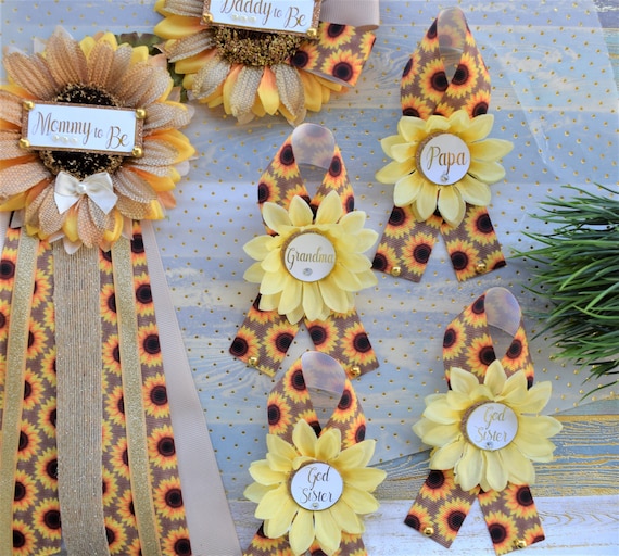 Rustic Sunflower Baby Shower, Fall Rustic Yellow Flower Sash, Daddy To Be Pin, Sunflower Rustic Baby Shower, Fall Gender Reveal Sash, Custom