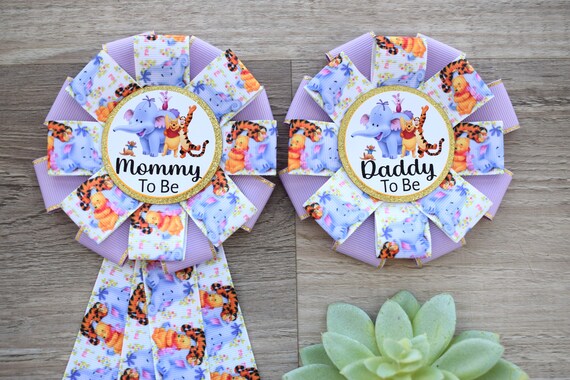 Lilac Friend Baby Shower, Lavender Girl Purple Elephant Mommy To Be Ribbon, Daddy To Be Pin, Parent's To Be Pins