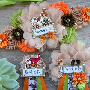 The Flintstones Baby Shower, Stone Age family Mommy To Be Ribbon Pin, Daddy To Be Ribbon, Pebbles Bam Bam Shower, Baby Shower Gift