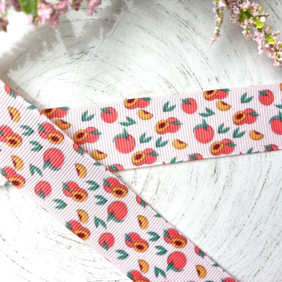 Peach Fruit Grosgrain Ribbon, Diaper Cake Ribbon, Peach Ribbon || 3 Yards of Ribbon - 1" (25mm)