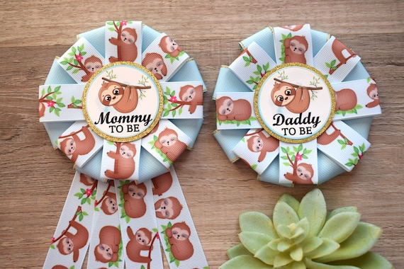 Baby Sloth Baby Shower, Sloth Mommy to Be Ribbon Pin, Sloth Baby Shower Pin, Sloth Greenery Daddy To Be Pin