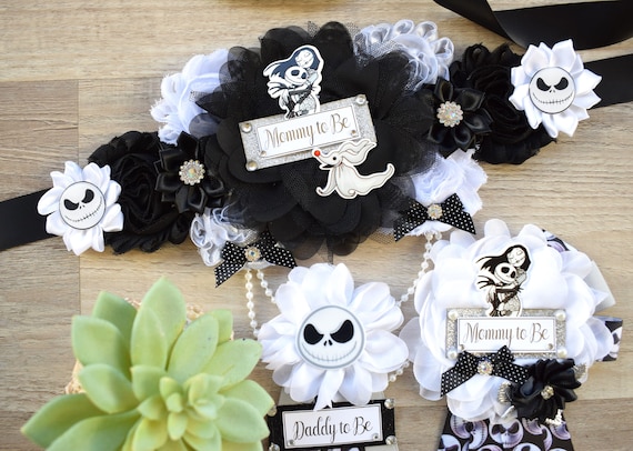 NMBC Baby Shower, Halloween Baby Shower, White Black Maternity Sash, Mommy To Be Ribbon, Daddy To Be