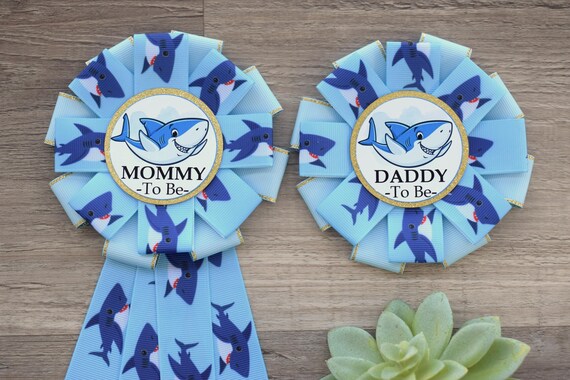 Boy Shark Baby Shower, Shark Mommy To Be Ribbon Pin, Daddy To Be Badge Pin, Maternity Sash, Family Pins, Custom