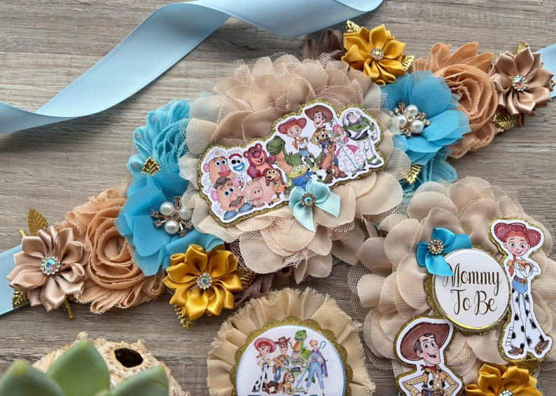 Cowboy Sheriff Woody Baby Shower, Maternity Sash, Mommy To Be Pin, Daddy To Be Pin, Custom Baby Shower Set bild 2