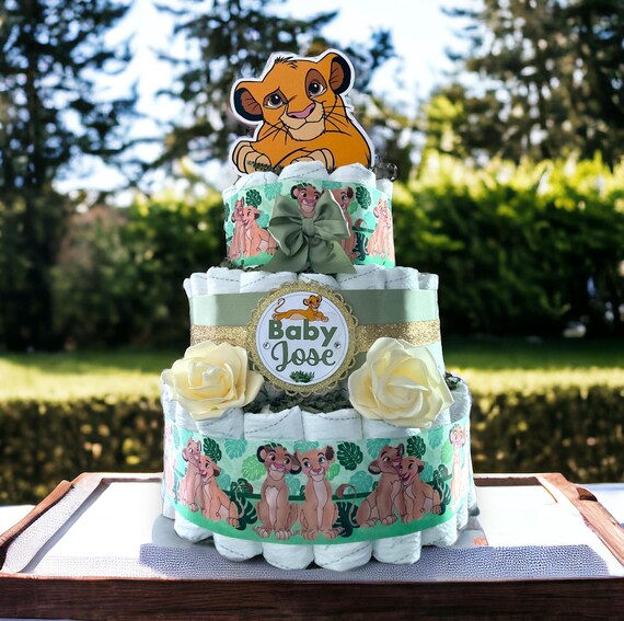 Lion Diaper Cake Baby Shower, Lion King Diaper Cake Centerpieces Decor, Room Nursery Decor, New Mom Gifts II 3 Tier Diaper