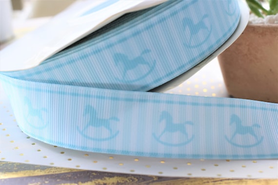 Blue Rocking Horse Baby Shower Ribbon, Boy Horse Baby Ribbon, Baby Horse Ribbon, Rocking Horse  || 3 Yards of Ribbon -  1" (25mm)