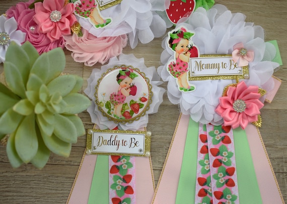 Baby Girl Strawberry Baby Shower, Girl Red Stawberry Maternity Sash, Mommy To Be Ribbon Pin, Daddy To Be Pin, Fruit Baby Shower, Custom