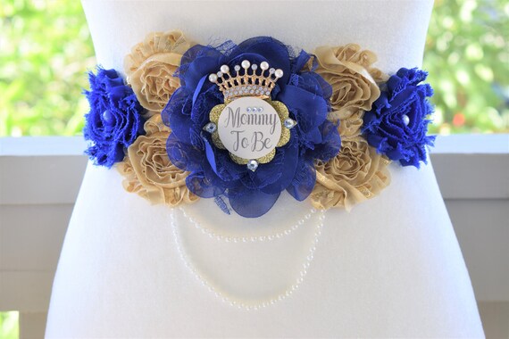 Royal Gold Prince Flower Sash, Royal Gold Maternity Sash, Royal Gold Pregnant Sash, Mommy and Daddy To Be, Royal Prince Baby Shower, Custom