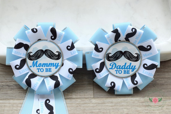 Little Man Baby Shower, Little Man Mommy To Be Ribbon, Blue White Black Pins, Little Man Daddy To Be Pin, Little Gentleman Themed
