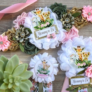 Girl Animal Safari Maternity Sash, Pink Safari Maternity Sash, Animal Mommy To Be Ribbon, Daddy To Be Pin, Safari Baby Shower Gift, Custom
