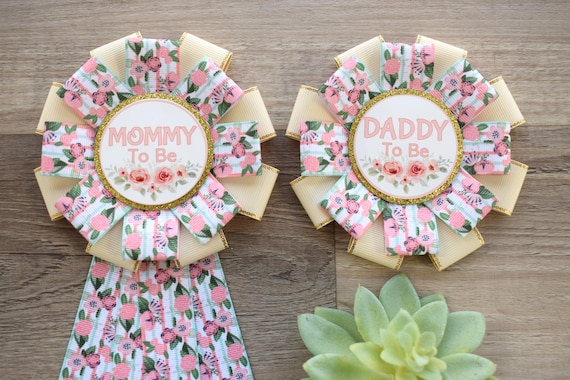 Boho Girl Baby In Bloom Baby Shower, Mommy To Be Corsage Pin, Daddy To Be Badge Pin, Spring Baby Shower Pins, Parent's To Be Pin