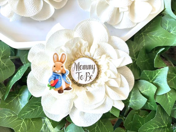 Boy Rabbit Baby Shower Pin, Mommy To Be Pin, Daddy To Be Pin, Big Sister, Big Brother, Grandma, Grandpa, Custom Wording Available