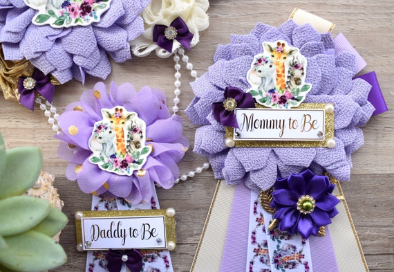 Girl Purple Safari Jungle Maternity Sash, Purple Lavender Gold Green Safari Maternity Sash, Purple Floral Animal Flower Baby Shower