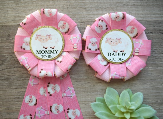 Girl Sheep Lamb Baby Shower Corsage Pins, Lamb Mommy To Be Badge Baby Shower, Sheep Lamb Daddy To Be Ribbon Pin, Lamb Shower
