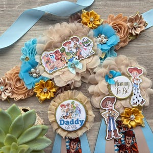Cowboy Sheriff Woody Baby Shower, Maternity Sash, Mommy To Be Pin, Daddy To Be Pin, Custom Baby Shower Set bild 1