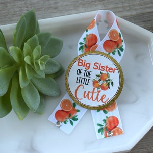 Orange Baby Shower, A Little Cutie Is On The Way, Orange Mommy To Be Ribbon Pin, Daddy To Be Ribbon, Orange Cutie Maternity Sash afbeelding 4