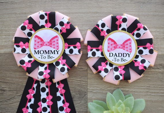 Girl Pink Black Baby Shower, Hot Pink Mommy To Be Corsage Pin, Daddy To Be Badge Pin, Baby Shower Pins, Parent's To Be Pins