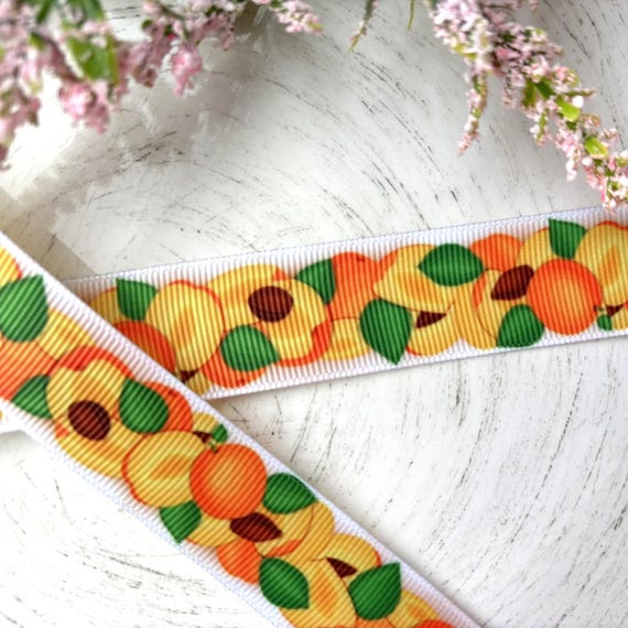 Peach Fruit Grosgrain Ribbon, Diaper Cake Ribbon, Peach Ribbon || 3 Yards of Ribbon - 1" (25mm)