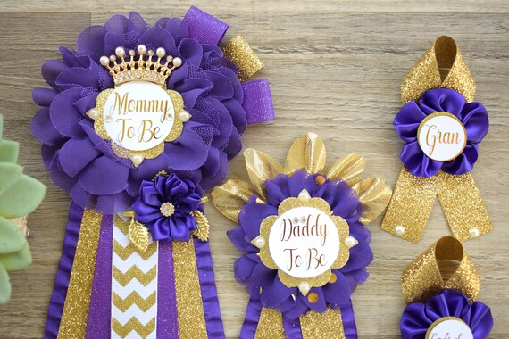 Purple Gold  Baby Shower, Purple Gold Guest Pin, Baby Shower Mommy To Be Pin, Purple Gold Daddy To Be Pin, Purple Gold Shower, Custom Pin
