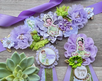 Tiana Princess Baby Shower, Princess Flower Sash, Maternity Sash, Princess Sash, Mommy and Daddy To Be, Princess Baby Shower, Custom