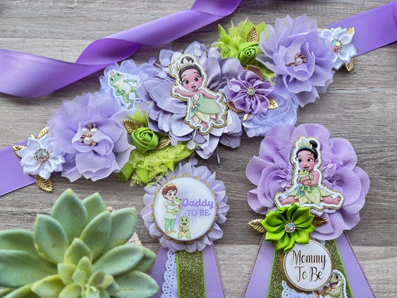 Tiana Princess Baby Shower, Princess Flower Sash, Maternity Sash, Princess Sash, Mommy and Daddy To Be, Princess Baby Shower, Custom