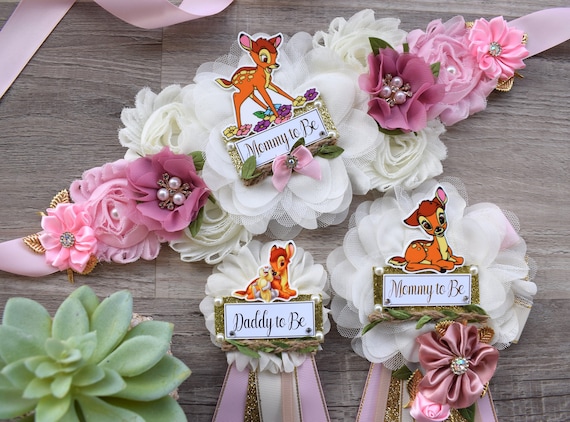 Pink Deer Baby Shower, Pink Deer Mommy To Be Maternity Sash, Deer Daddy To Be Corsage Pins, Pink Tan Gold Girl Beer, Custom