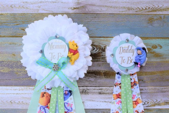Winnie the Pooh Baby Shower Sash, Winnie the Pooh Maternity Sash, Winnie the Pooh, Winnie the Pooh Mommy and Daddy Pin, Winnie Flower Sash