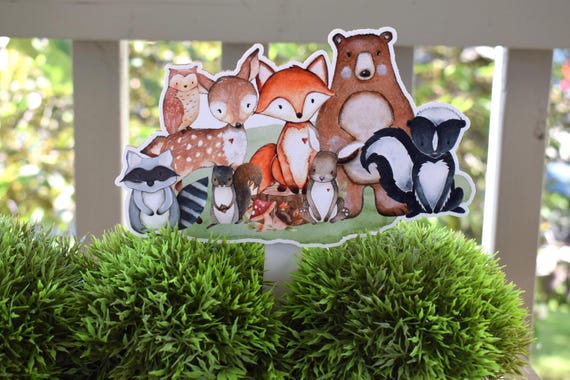 Woodland Animal Cake Topper, Woodland Centerpieces Decorations, Fox Bear Deer Rabbit Raccoon Toppers, Room Decor, New Mom Gifts- S0005
