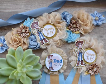 Boy Story Cowboy Baby Shower, Maternity Sash, Mommy To Be Pin, Daddy To Be Pin, Custom Baby Shower Set