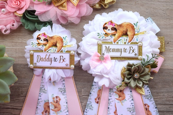 Pink Girl Sloth Baby Shower, Sloth Mommy to Be Pin, Sloth Baby Shower Pin, Sloth Greenery Maternity Sash, Baby Shower - S0004