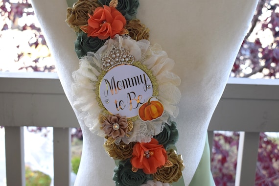 Pumpkin Fall Baby Shower, Pumpkin Shoulder Sash, Pumpkin Orange Sage Sash, Safari Shoulder Sash, Baby Shower Shoulder Sash