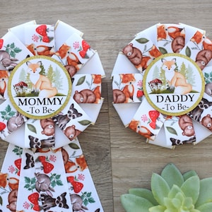 Woodland Animal Baby Shower, Boho Fox Woodland Mommy To Be Corsage Pin, Woodland Daddy To Be Pin, Woodland Animal Shower