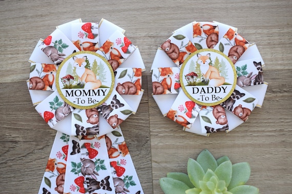 Woodland Animal Baby Shower, Boho Fox Woodland Mommy To Be Corsage Pin, Woodland Daddy To Be Pin, Woodland Animal Shower